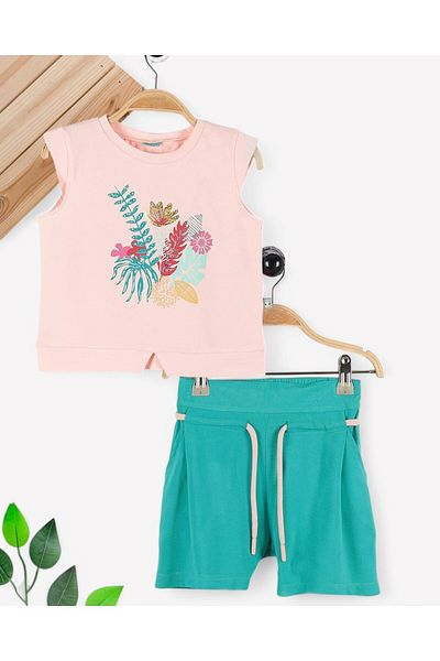 voyyo kids baby طقم تي شيرت وشورت مطبوع للفتيات بعمر 2-3-4-5-6 سنوات