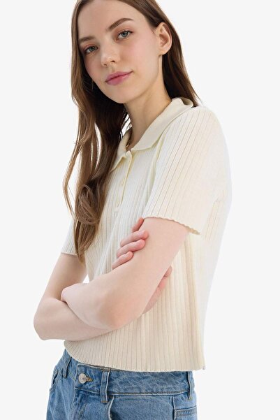 DeFacto Slim Fit Dar Kesim Polo Yaka Kısa Kollu Kazak N9752az25sp