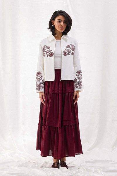 Tailors Room Fusta din voile cu nervuri Rochie de modă burgundă