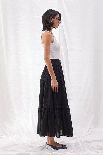 Tailors Room Μαύρη φούστα με ραβδώσεις Voile
