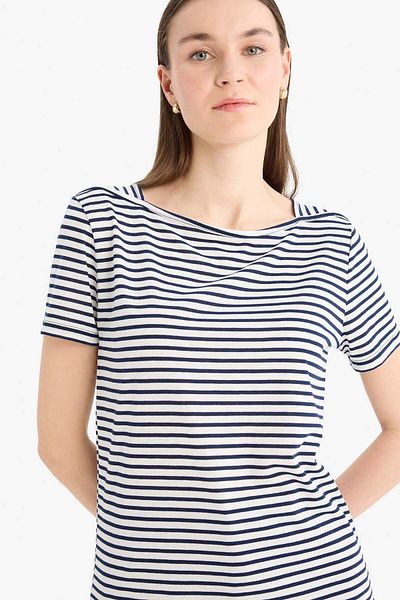 DeFacto Regular Fit Boat Neck Striped Short Sleeve T-Shirt D4534Ax25Sm