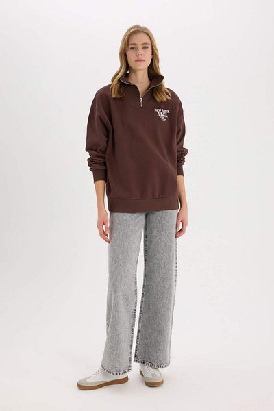 DeFacto Übergroßes, bedrucktes, dickes Sweatshirt – Reißverschluss, Stehkragen E9281AX25SP