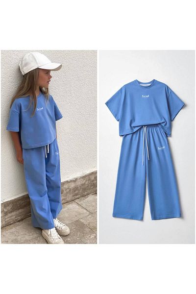 MİO Set casual supradimensionat pentru fete Tricou din bumbac Trening Combinație confortabilă