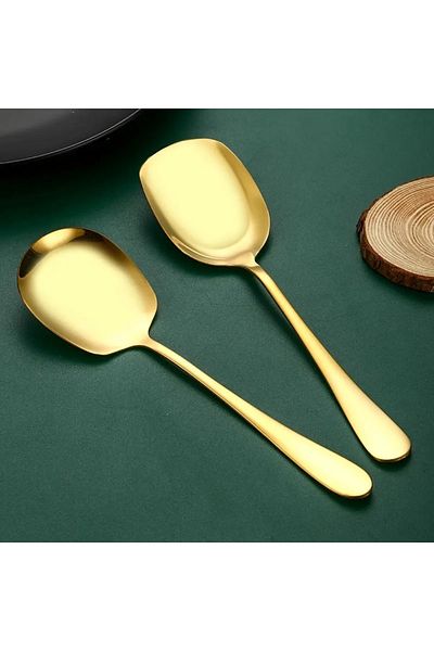 AKCAKESE Stainless Gold Steel Practical 2 Pcs Luxury Serving Spoon - Salad and Dinner Set 21cm