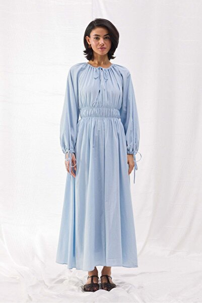 tailor's room فستان فوال أزرق - للطفل ذو الخصر المجمع