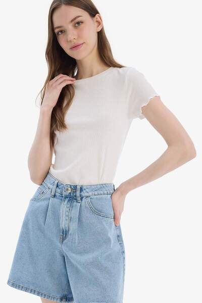 DeFacto Εφαρμοσμένο μπλουζάκι με λαιμόκοψη Basic απλό κορδόνι καμιζόλ κοντομάνικο λευκό μπλουζάκι K7064az25sm