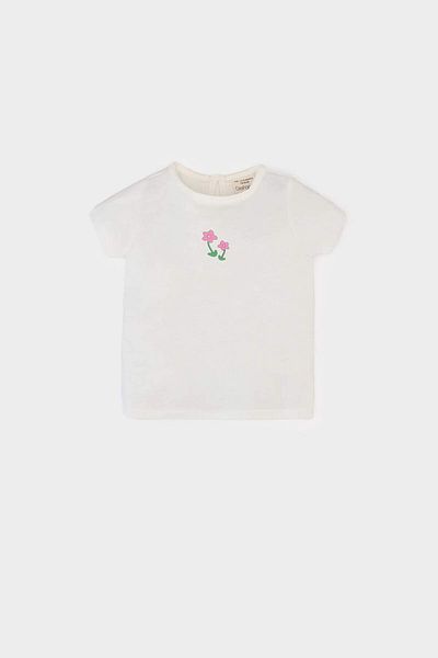 DeFacto Baby Girl 2 Piece Set - Floral Combed Cotton, Short Sleeve T-Shirt Salopet E8144A525Sm