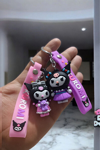 Birmem Kuromi Figürlü 2'li Silikon Anahtarlık Seti - 3D Sevimli Çanta Süsü (K...