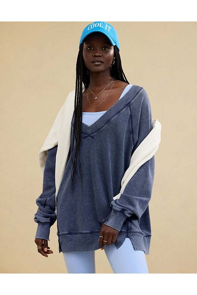 AMERICAN EAGLE Aerie Downtime V-neck Sweatshirt