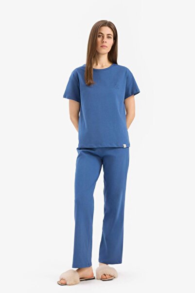 DeFacto Fall in Love Pijama Takımı Regular Fit Bisiklet Yaka Kısa Kollu Üst Beli Lastikli Uzun Alt E5820AX25