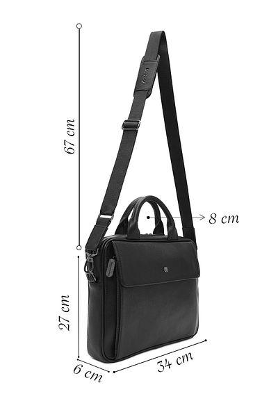 Derimod Men's Black Long Strap Leather Briefcase 24Wbd3405Ft