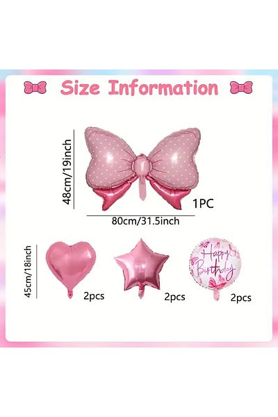 DÜVENCİ TİCARET 7Pcs Birthday Balloon Set with Pink Ribbon Basics