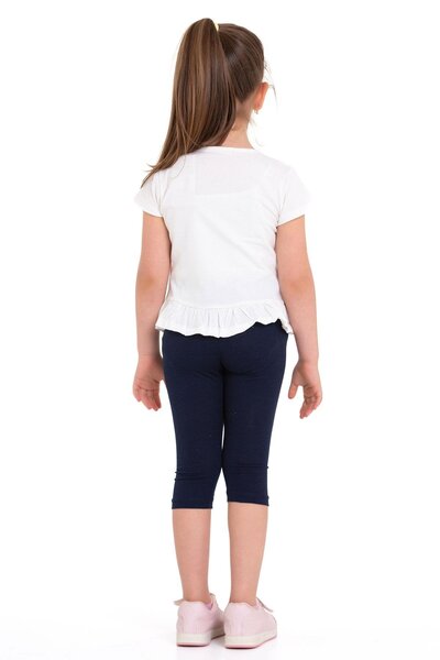 zepkids Crew Neck Cat Printed Ecru Color Girls' Tights Set