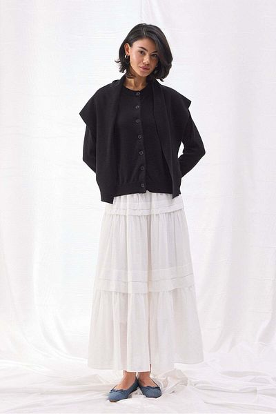 Tailors Room Black Cotton Cardigan - Shawl Detail