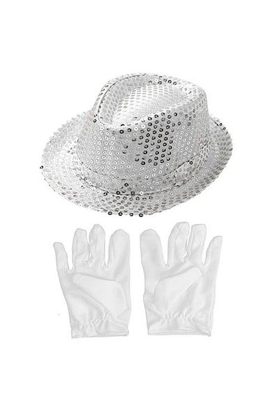 SAVA HOME COLLECTİON Silver Color Sequined Children's Hat and White Children's Gloves