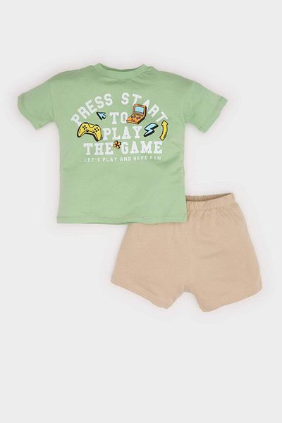 DeFacto Baby Boy 2 Piece Set Printed Short Sleeve T-Shirt Shorts E8484A525Sm