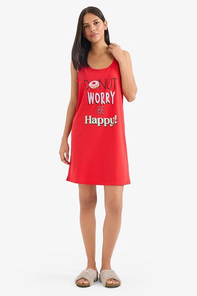 DeFacto Printed Round Neck Sleeveless Nightgown-Fall in Love C7971Ax25Sp