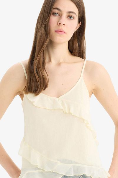 DeFacto Regular Fit Chiffon-Trägerbluse mit V-Ausschnitt E9001AX25SP