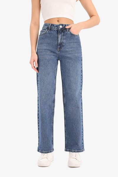 DeFacto Bequeme, gerade, knöchellange Jeans mit hoher Taille und gewaschener Hose D8154AX25SM