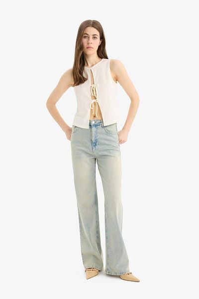 DeFacto Κανονική εφαρμογή Crew Neck Lace Up Wraparound Tank Top E8478ax25sp