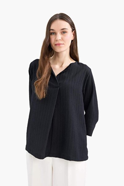 DeFacto Regular Fit Kaçık Yaka Basic Düz Yarım Kollu Bluz F1752AX25SP