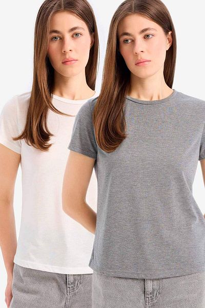 DeFacto Regular Fit Basic Plain 2-Piece Short Sleeve T-Shirt F1023Ax25Sm