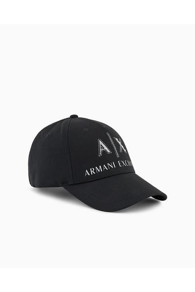 Armani Exchange Women's Shiny Stone Embroidered Breathable Cotton Outer Surface Adjustable Buckle Black Sports Hat Xw0