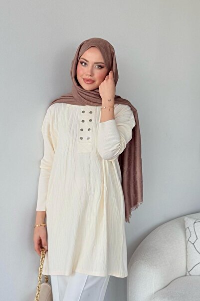 Hazamoda Tunica mercerizata cu model zebră Ecru