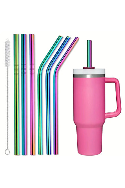Choice1 rainbow-8mm 6pcs, Extra Long Metal Replacement Straws For Stanley 40o...