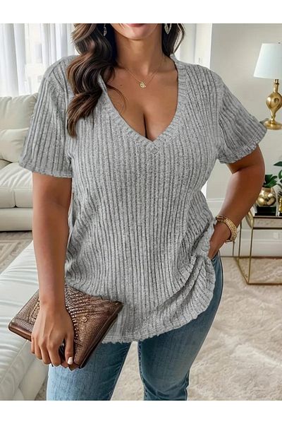 Kokosh moda Γυναικεία μπλούζα καμιζόλ με κοντό μανίκι V λαιμόκοψη