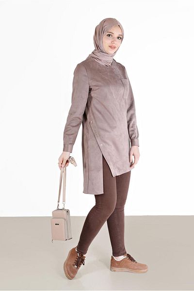 Alvina ASYMMETRIC CUT SUEDE TUNIC WITH BUTTON DETAIL 42430