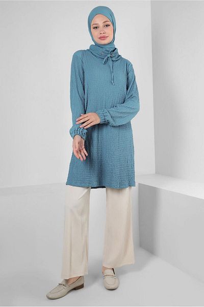 Alvina LAPEL BINDING DETAILED CUFFS ELASTIC TUNIC 43931