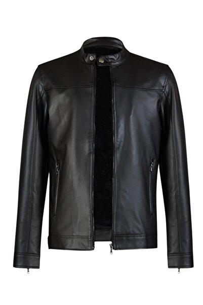 Jaglion Овърсайз дамско черно кожено яке