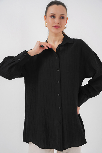 Bigdart Dámská pruhovaná dlouhá košile tunika 5963 - Černá