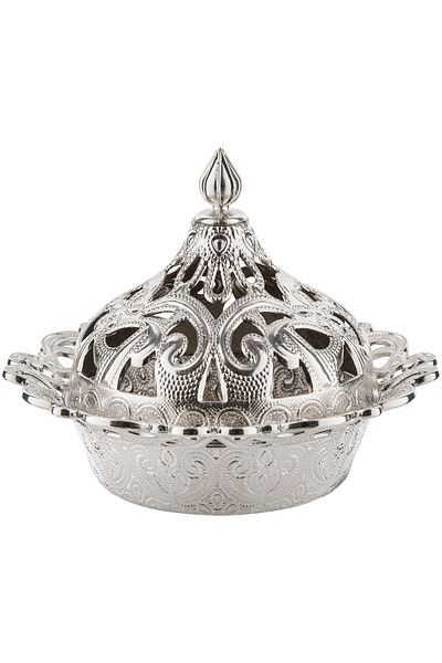Sena 6 Pieces Motif Embroidered Round Metal Turkish Delight Bowl (356-6)