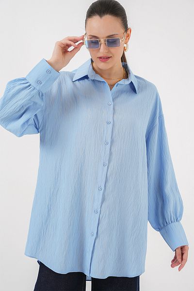 Bigdart Gestreifte lange Hemdtunika für Damen 5963 – Blau