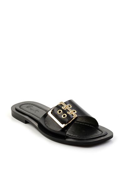 Bambi Black Leather Women's Slippers K04826076403