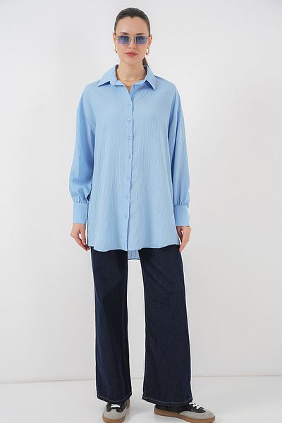 Bigdart Gestreifte lange Hemdtunika für Damen 5963 – Blau