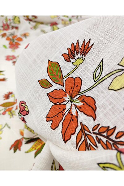 Kumaş Parça إكرو كتان قطن مع نقش زهور (العرض 140 سم × الطول 245 سم)