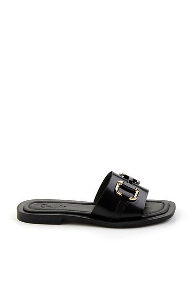 Bambi Black Leather Women's Slippers K04826076503