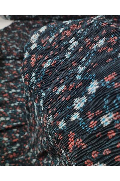 Kumaş Parça Antrasit Üzeri Çıtır Çiçek Desen Pliseli Jarse (En 140 cm x Boy 3...