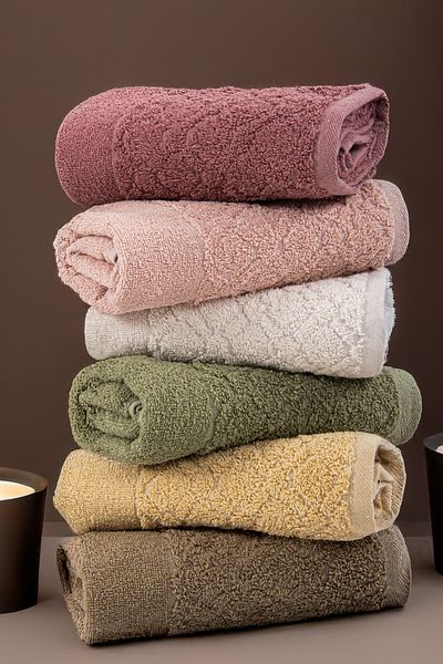 Isessia Cotton 100% Bath Towel Set 50X90Cm Hand Face, Guest, Hair Towel 6 Pieces