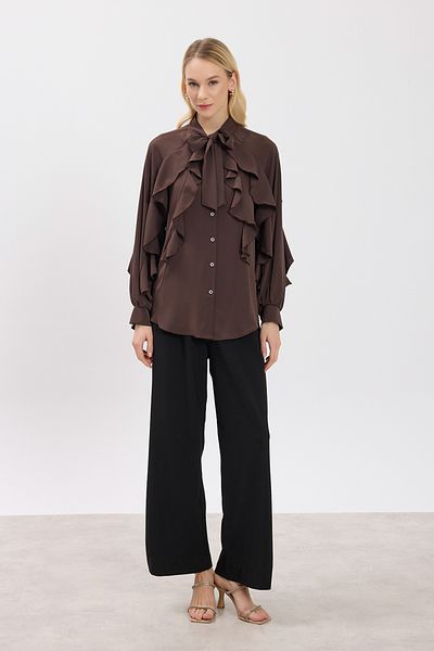Birgül Bektaş Brown Flywheel Detailed Shirt
