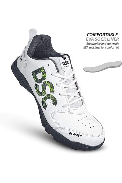 DSC Beamer Cricket Shoes | White Grey | Mens & Boys | Polyvinyl Chloride | Lightweight, Highlydurable