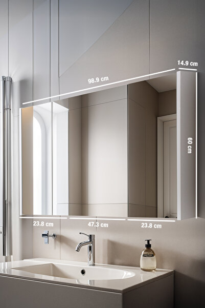 shop Aynalı Banyo Dolabı – Raflı Lavabo Üstü, Modern Tasarım - 95x60