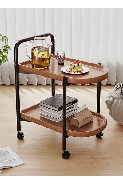sharpdo 2 Tier Coffee Table,MDF Simple Sofa Side Table with Wheels,End Table for Living Room