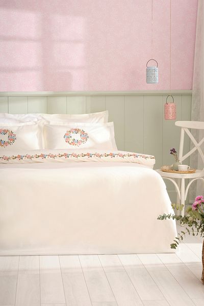 Karaca Home Merlin Embroidered 100% Cotton Double Duvet Cover Set White