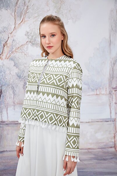 Birgül Bektaş Patterned Green Jacket - Tassel Detailed
