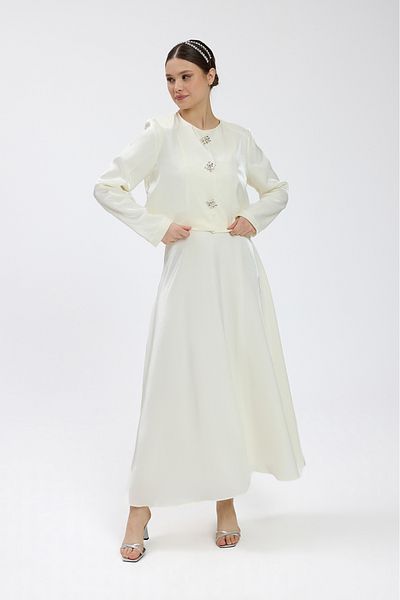 Birgül Bektaş Ecru Padded Skirt Set