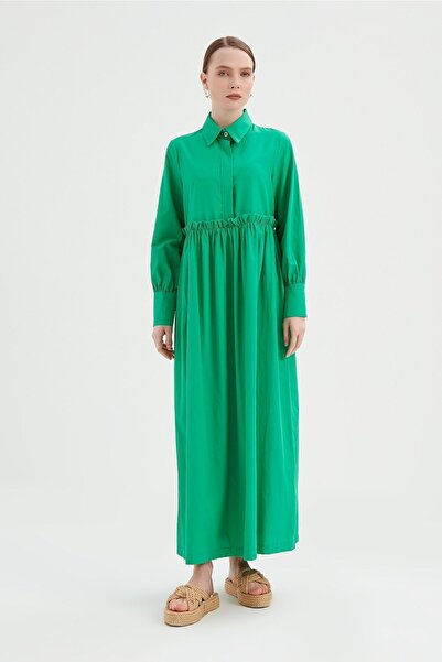 Birgül Bektaş Rochie Benetton verde cu șnur și fustă bufantă